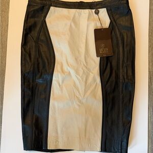LEGIT LEATHER Black and Cream Panel Skirt Le Lis Blanc (Brazilian brand) NWT